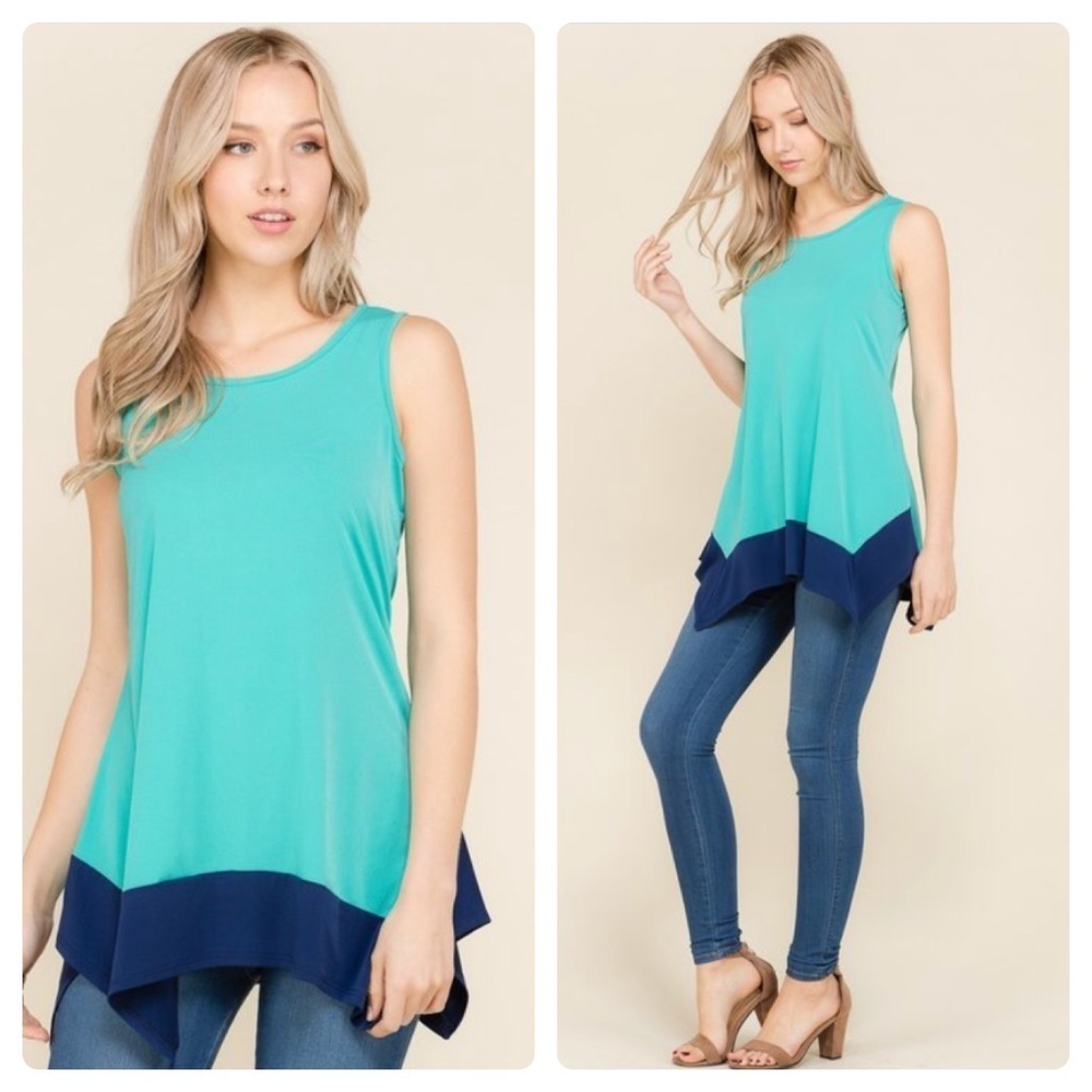 Aqua/navy swing tunic top